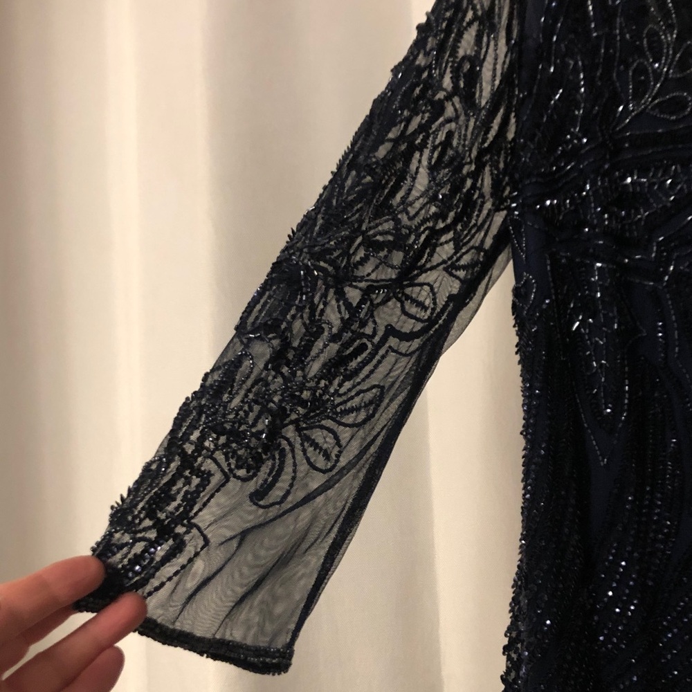 Pisarro Nights 10 deep navy mother of bride cruise sequins formal long dress - Picture 3 of 11